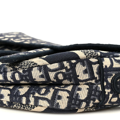 Oblique Embroidered Saddle Bag Blue