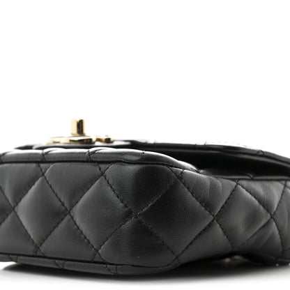 Lambskin Resin Quilted Mini Heart Square Flap Black