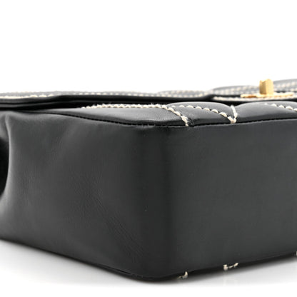 Calfskin Quilted Wild Stitch Large Top Handle Flap Black