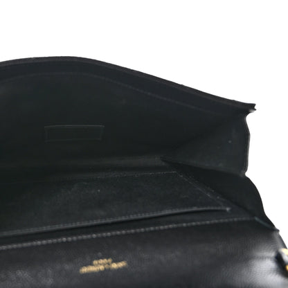 Grain De Poudre Matelasse Chevron Monogram Envelope Clutch Black