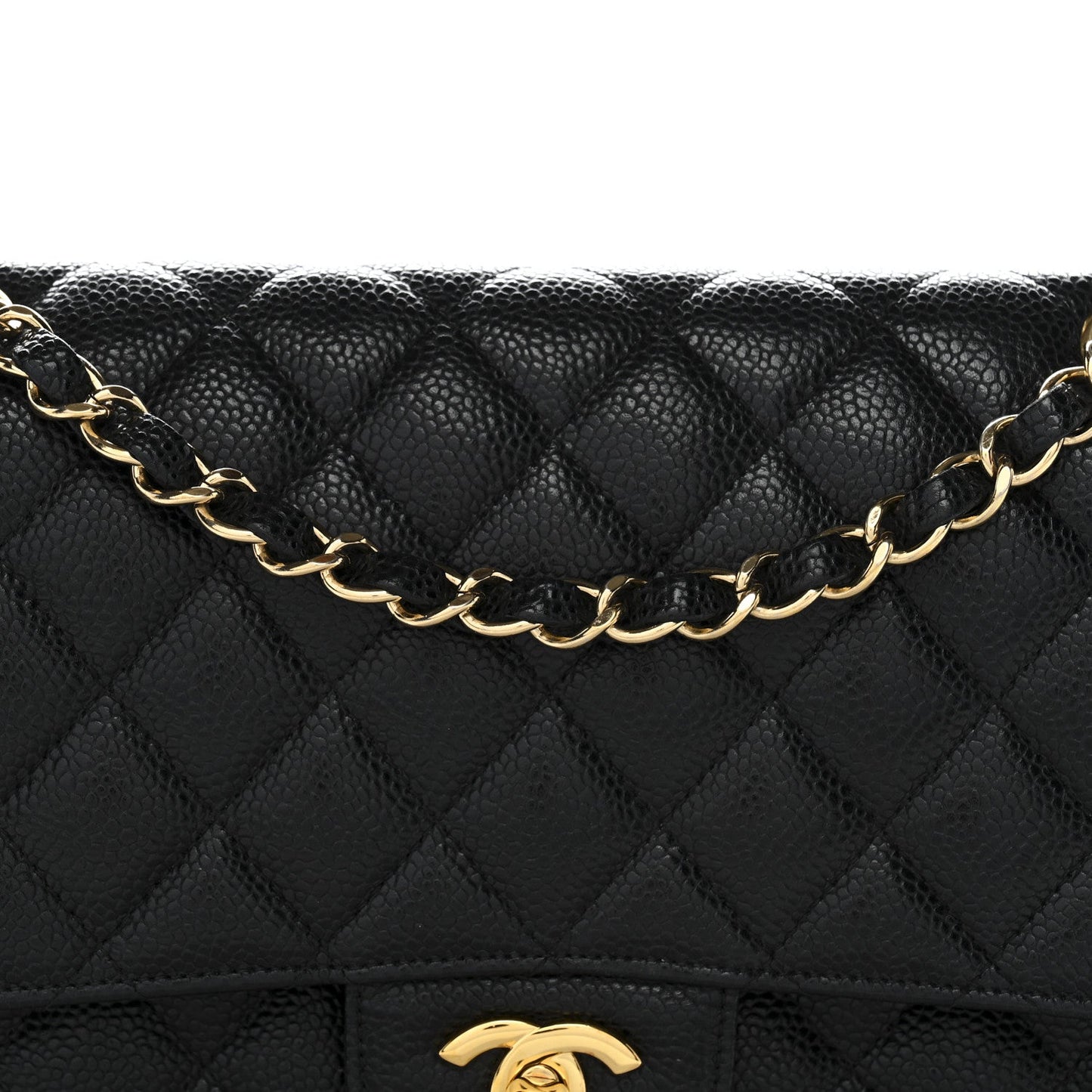 Caviar Quilted Medium Double Flap Black