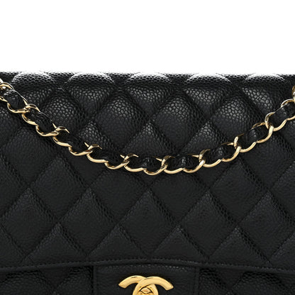 Caviar Quilted Medium Double Flap Black