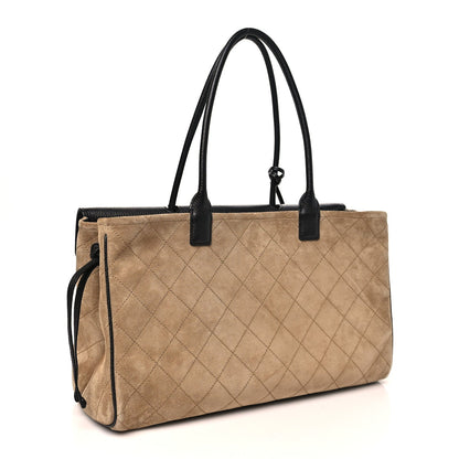 Grained Calfskin Suede Urban Essentials Large Shopping Bag  Dark Beige Black
