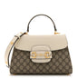 GG Supreme Monogram Calfskin Medium Horsebit 1955 Top Handle Bag Beige Ebony Mystic White