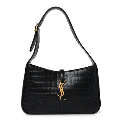Calfskin Crocodile Embossed Le 5 A 7 Hobo Black