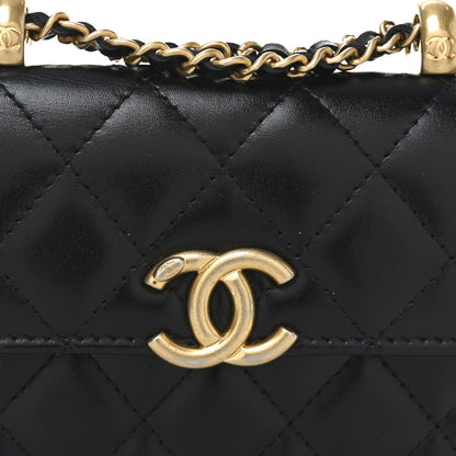 Calfskin Quilted Perfect Fit Coin Purse With Chain Black