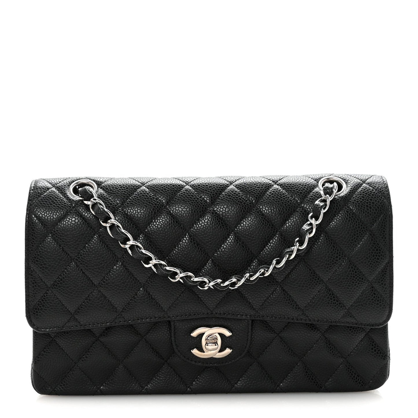 Caviar Quilted Medium Double Flap Black