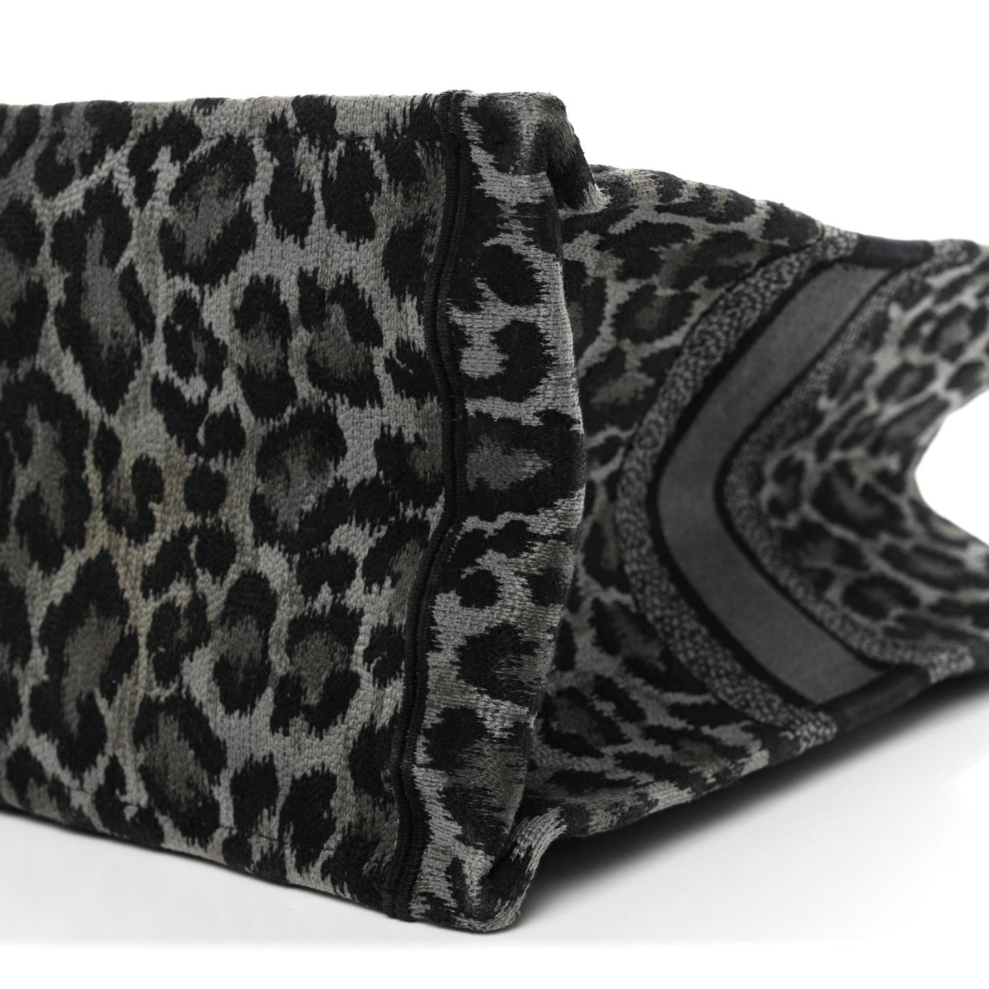 Canvas Mizza Embroidered Large Leopard Book Tote Grey
