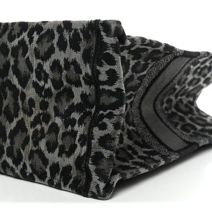 Canvas Mizza Embroidered Large Leopard Book Tote Grey