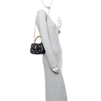 Sequin Lizard Embossed GG Mini Bamboo 1947 Top Handle Chain Bag Black White