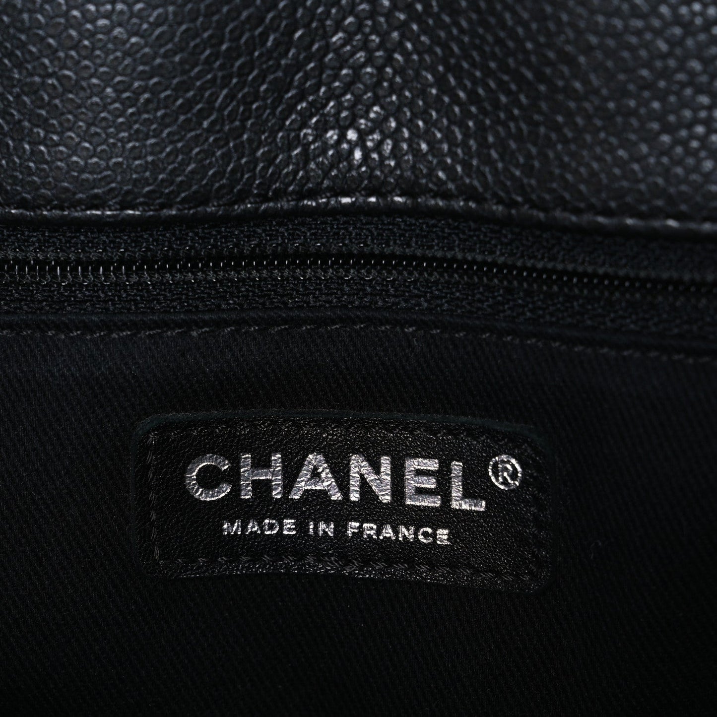 Metallic Grained Calfskin Medium Woven Chain Shopping Bag Black