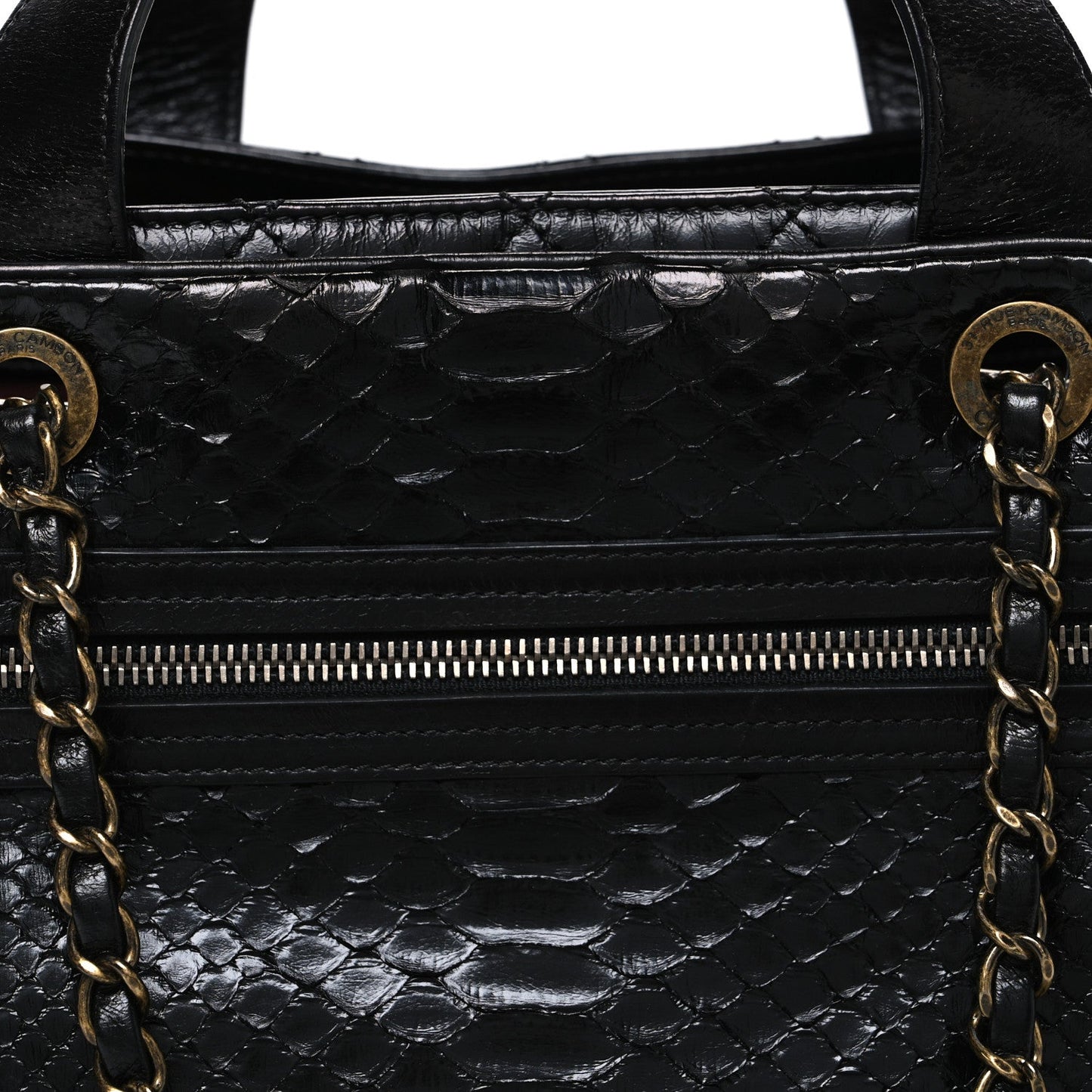 Snakeskin Glazed Calfskin Quilted Urban Mix Tote Black