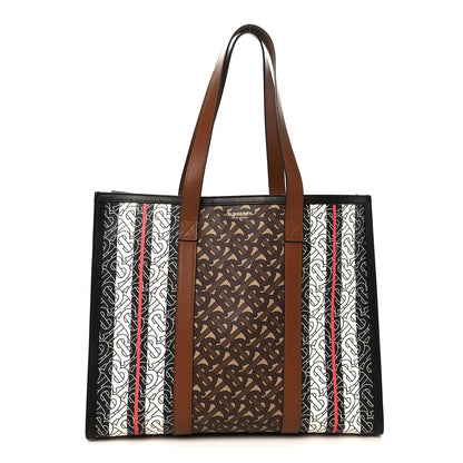 E-Canvas Monogram Stripe Book Tote Black Bridle Brown