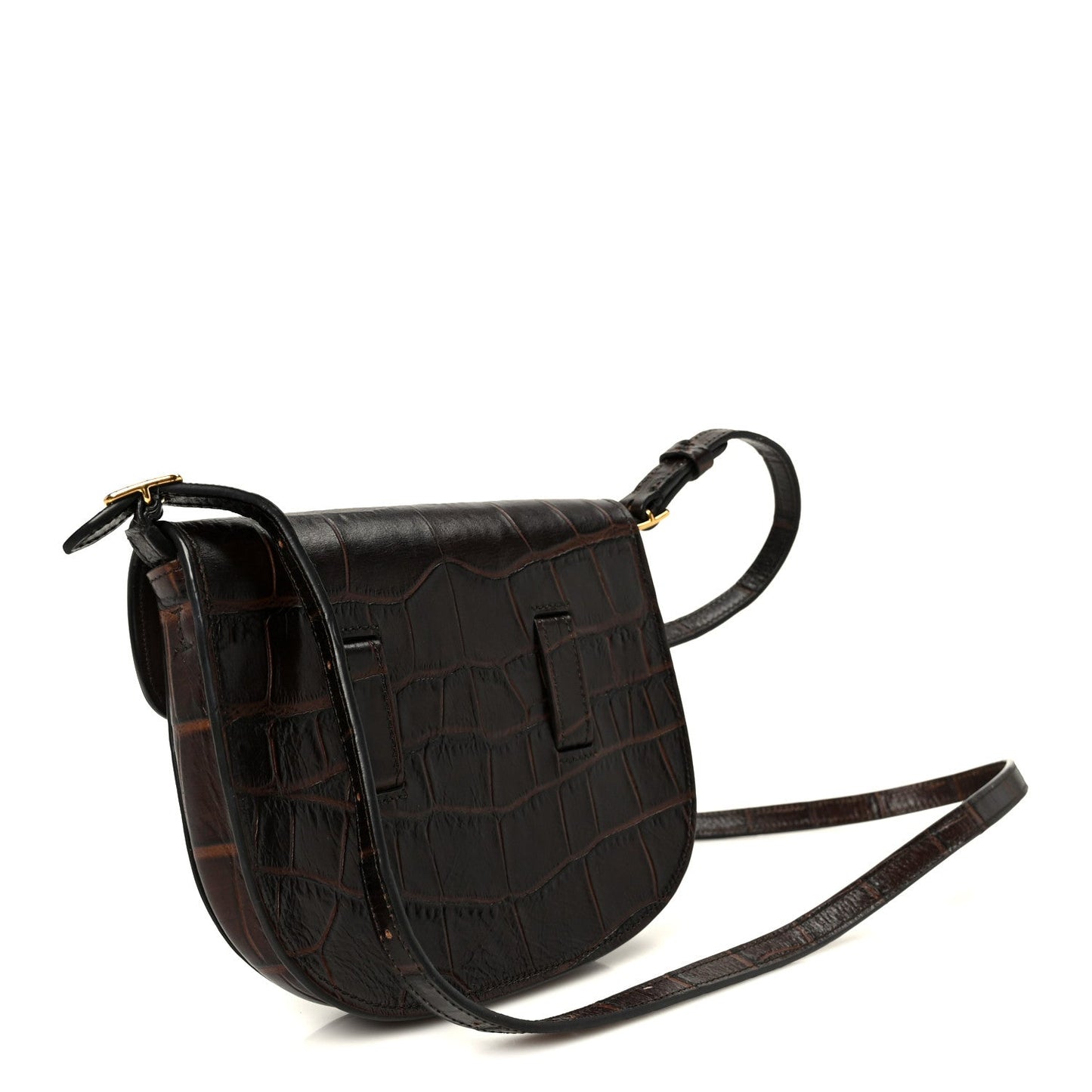 Crocodile Embossed Calfskin Mini Symmetrical Bag Brown