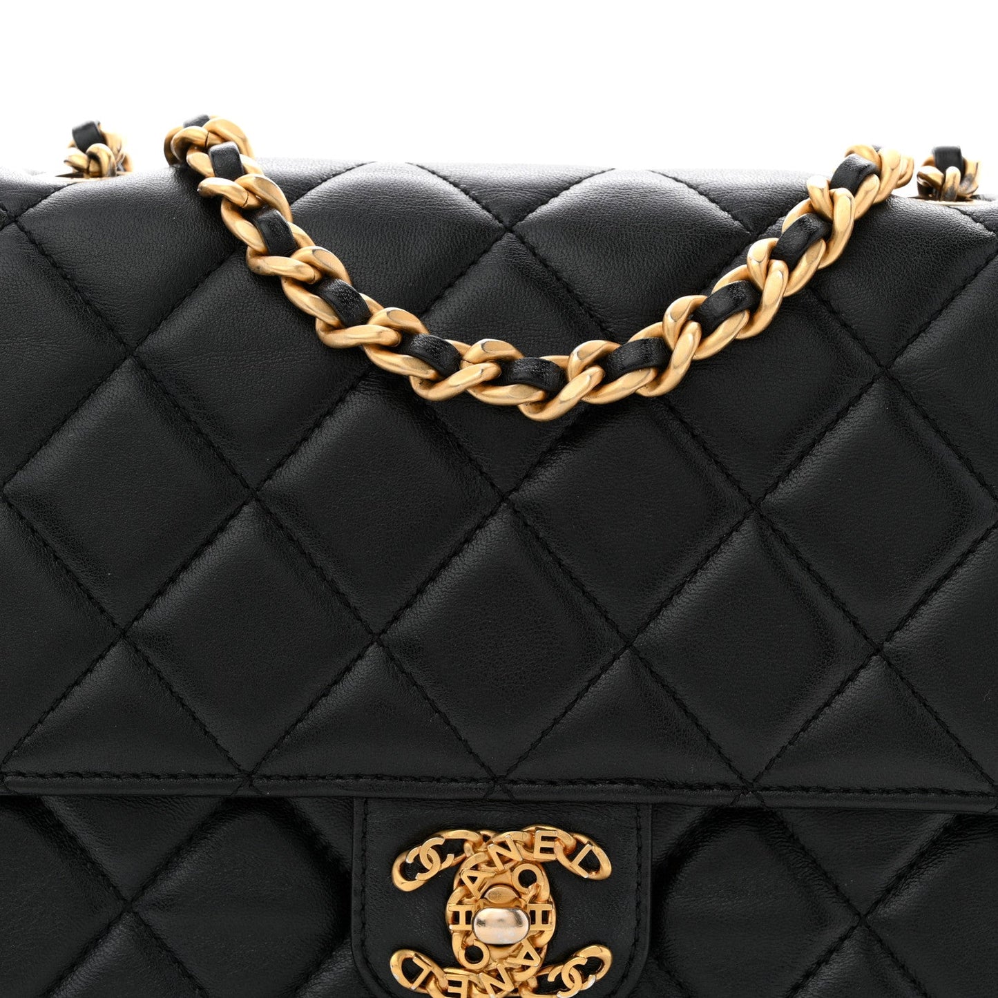 Lambskin Quilted CC Logo Mini Flap Black