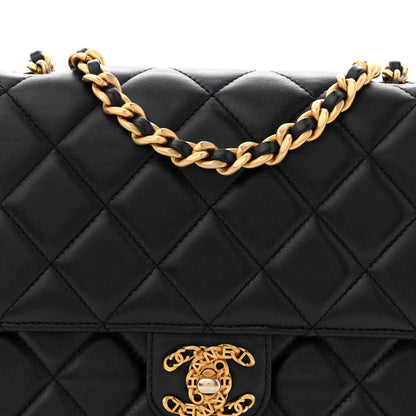 Lambskin Quilted CC Logo Mini Flap Black