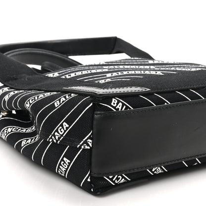 Cotton Canvas Calfskin Logo Print Navy Cabas XS Black White