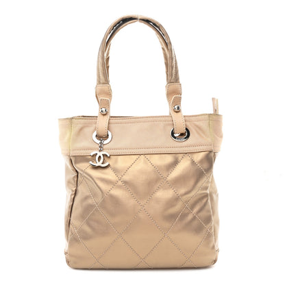 Metallic Coated Canvas Quilted Small Paris Biarritz Tote Gold
