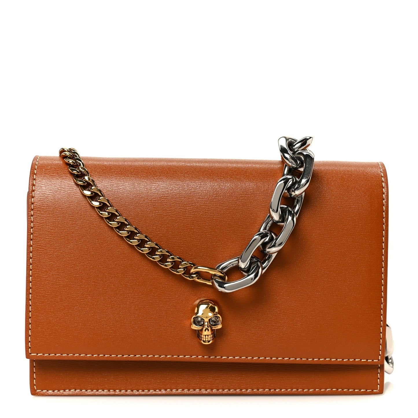 Calfskin Mini Skull Chain Crossbody Bag Caramel Tan
