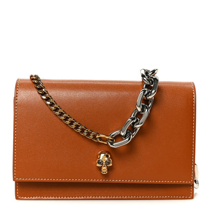 Calfskin Mini Skull Chain Crossbody Bag Caramel Tan