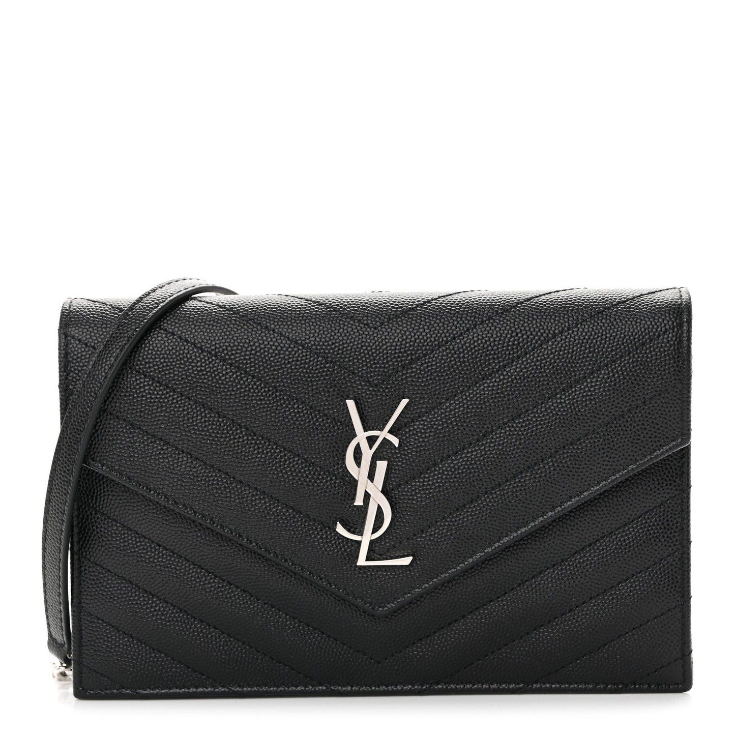 Grain De Poudre Matelasse Chevron Monogram Envelope Chain Wallet Black