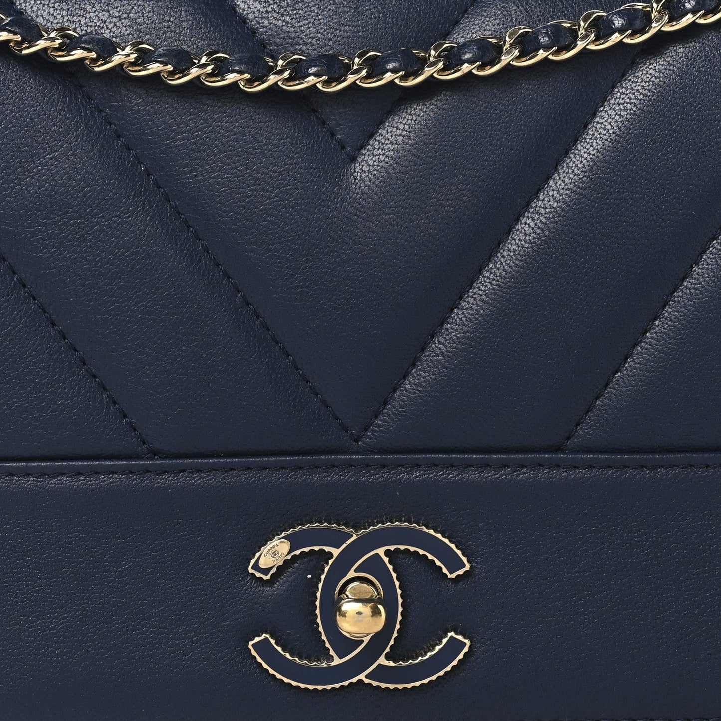 Sheepskin Chevron Quilted Medium Vintage Mademoiselle Flap Navy