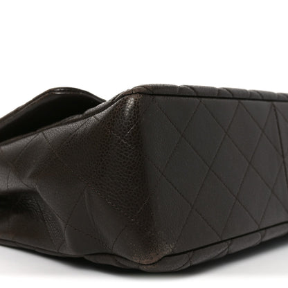 Caviar Quilted Jumbo Single Flap Dark Brown