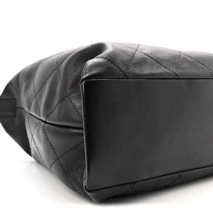 Shiny Lambskin Quilted Maxi Hobo Black