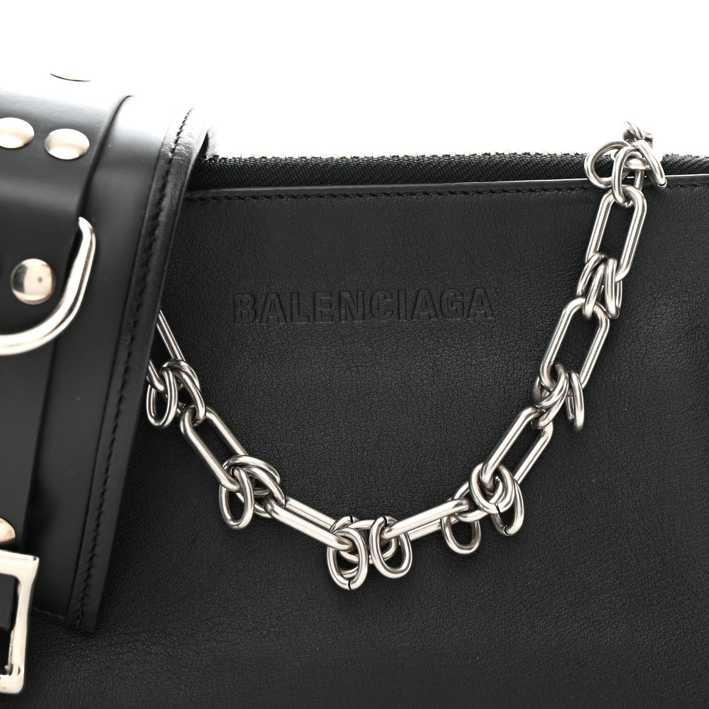 Calfskin Chain Cuff Wristlet Wallet Black
