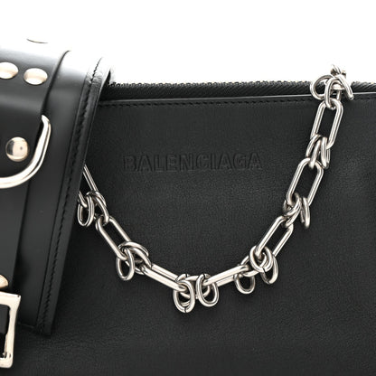 Calfskin Chain Cuff Wristlet Wallet Black