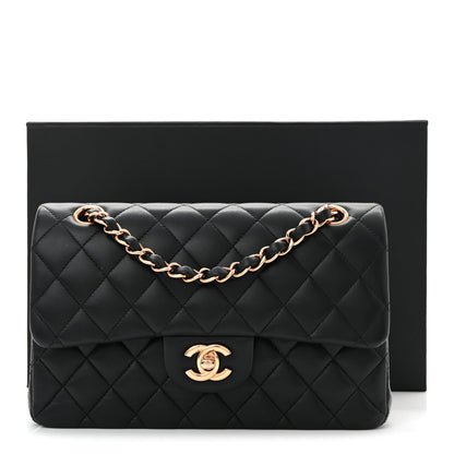 Lambskin Quilted Small Double Flap Black