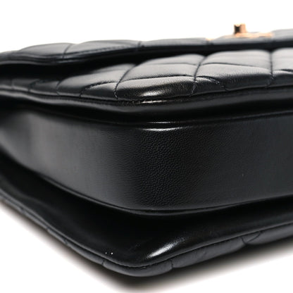 Lambskin Quilted Medium Trendy CC Flap Dual Handle Bag Black
