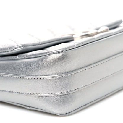 Metallic Lambskin Quilted Mini Maxi CC Flap Argent