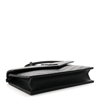 Grain De Poudre Matelasse Chevron Monogram Monochrome Envelope Chain Wallet Black