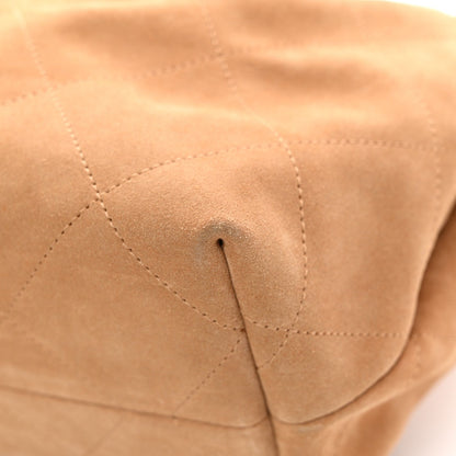 Suede Calfskin Lambskin Quilted Maxi Hobo Light Brown