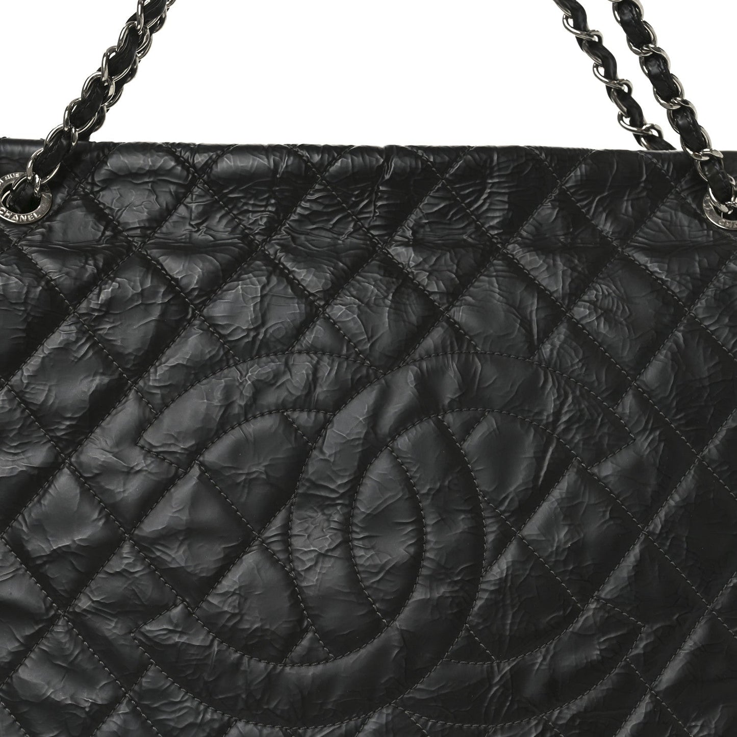 Glazed Calfskin Quilted CC XL Single Flap Black