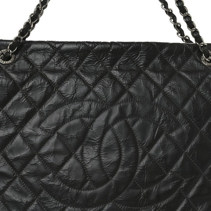 Glazed Calfskin Quilted CC XL Single Flap Black