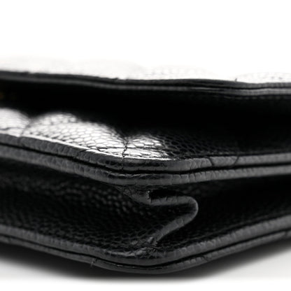 Caviar Quilted Wallet on Chain WOC Black