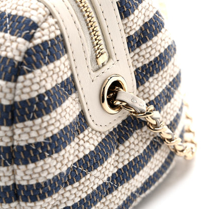 Printed Fabric Clutch With Chain Light Beige Dark Blue