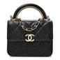 Lambskin Quilted Top Handle Flap Clutch With Chain Black