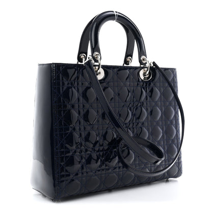 Patent Cannage Large Lady Dior Navy Blue
