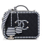 Caviar Quilted Striped Medium CC Filigree Vanity Case Navy White