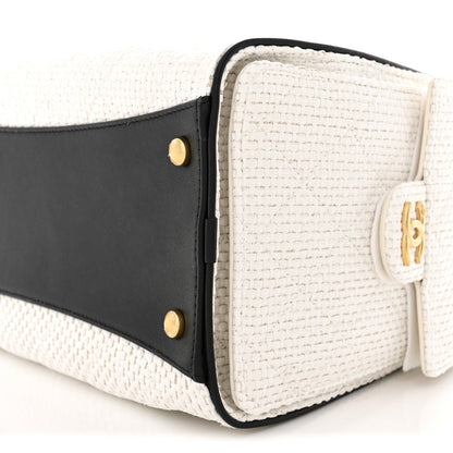 Braided Raffia Calfskin Quilted Small Chanel 25 Handbag White Black