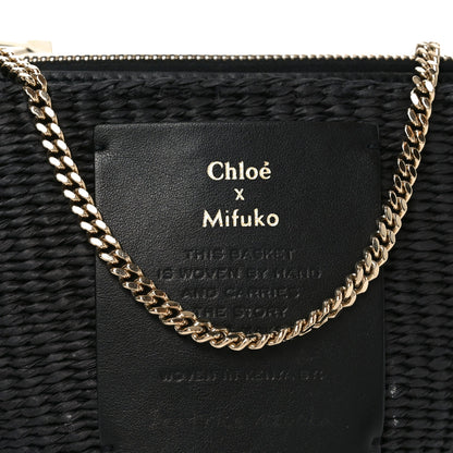 X MIFUKO Raffia Calfskin Mini Chain Basket Black