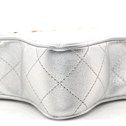Metallic Lambskin Quilted Walk Of Fame Star Bag Silver