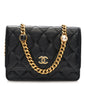 Lambskin Quilted CC Pearl Enamel Clutch on Chain WOC Black