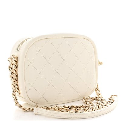 Goatskin Quilted Small Casual Trip Camera Case White