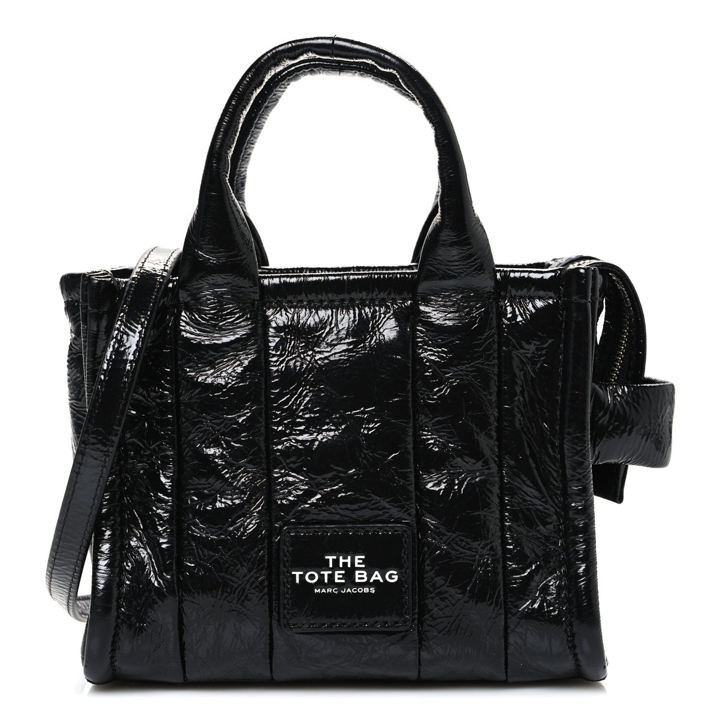 Shiny Crinkled Calfskin Mini The Tote Bag Black