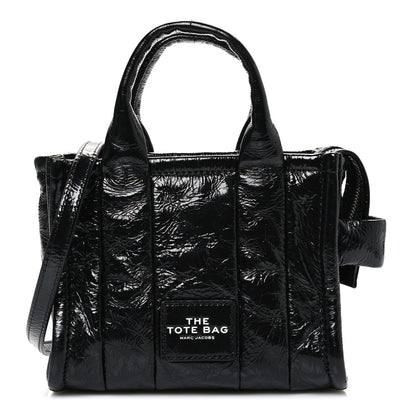 Shiny Crinkled Calfskin Mini The Tote Bag Black