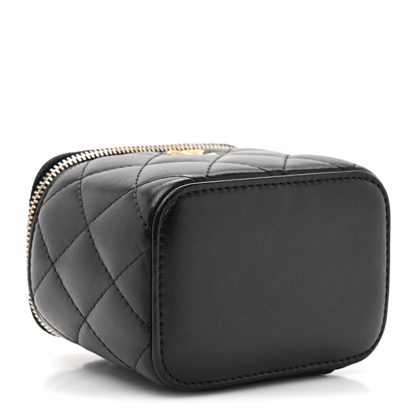 Lambskin Quilted Mini Pearl Crush Vanity Case With Chain Black